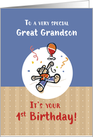 Great Grandson 1st Birthday with Teddy Bear and Balloon card