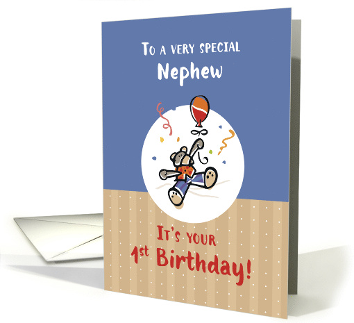 Nephew 1st Birthday with Teddy Bear and Balloon card (371448)