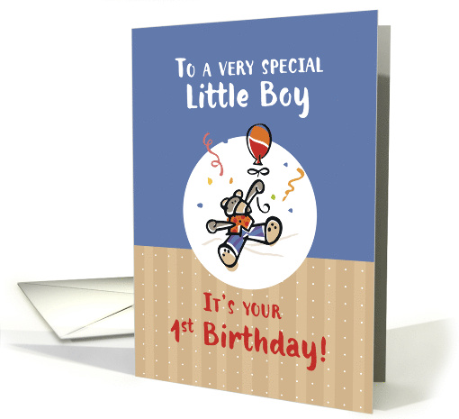 1st Birthday to Little Boy with Teddy Bear and Balloon card (371469)
