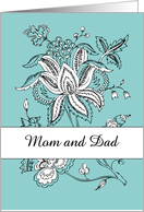Mom and Dad Wedding Thank You with Flowers on Teal card