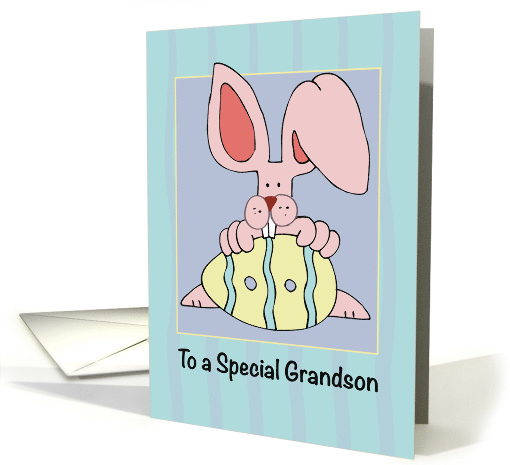 Grandson Ear Resistible Easter Bunny with Colored Egg Holiday card
