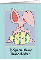 Great Grandchildren Easter with EarResistible Bunny and Colored Egg card
