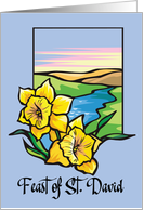 Feast of St. David Daffodils With Outdoor Landscape on Blue card