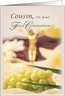 Cousin First Communion Jesus and Grapes Congratulations card