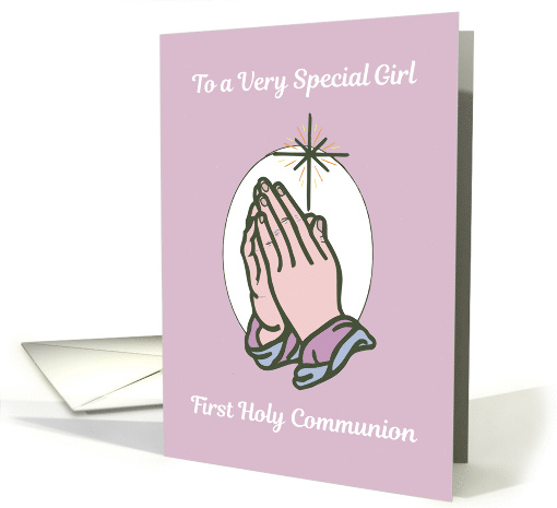Girl First Communion Praying Hands on Pink card (385502)
