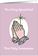Girl First Communion Praying Hands on Pink card