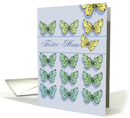 Foster Mom on Mothers Day with Rows of Butterflies on Sky Blue card
