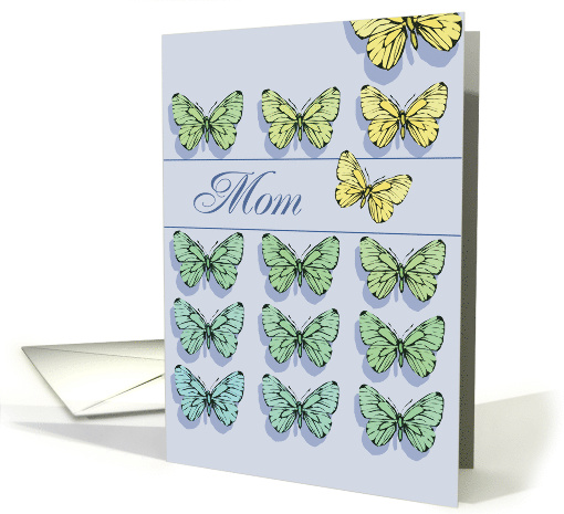 Mom on Mothers Day with Rows of Butterflies on Sky Blue card (391196)