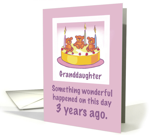 Granddaughter 3rd Birthday Teddy Bears Candles and Cake card (399166)