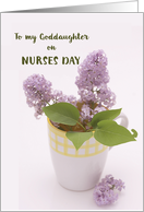 Goddaughter Nurses Day with Lilacs in Coffee Cup Vase card