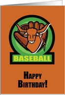 Birthday Longhorn Baseball Orange and Green card