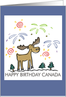 Canada Day with Moose Pine Trees and Fireworks Holiday card
