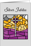 Silver Jubilee Religious Life Anniversary with Cross on Stained Glass card