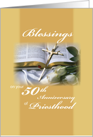 Priesthood 50th Anniversary Crucifix Bible and Roses Golden Jubilee card