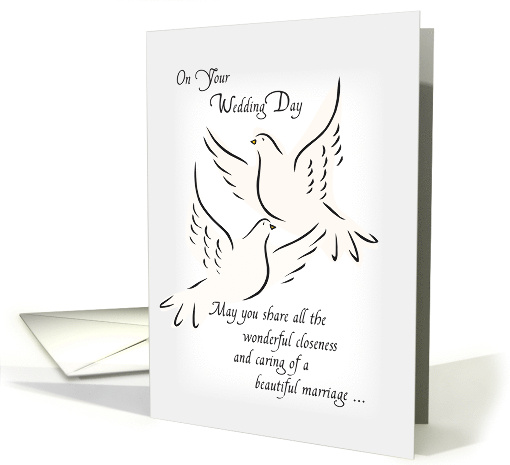 Wedding Day Congratulations with White Doves Bride and Groom card