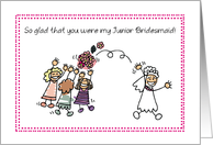 Junior Bridesmaid Thank Your with Stick Figures Wedding card