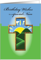 Nun Birthday with Cross Mountains and Sun Religious card