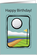 Golf Birthday with Flag Ball and Field Sport card