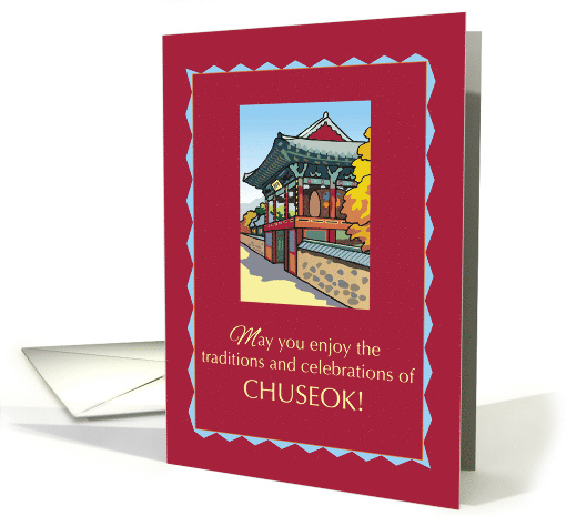 Korea Chuseok Celebrations with Pagoda on Red card (500686)