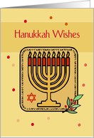 Hanukkah Wishes with Menorah on Yellow and Red card