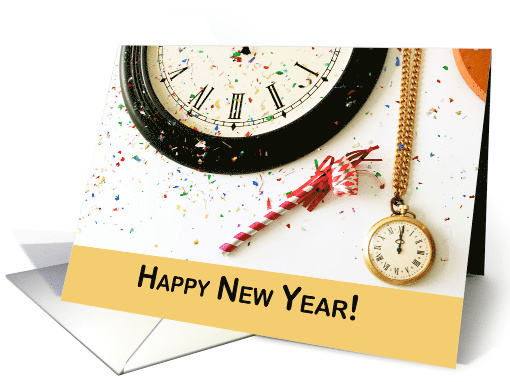 New Years Eve Party Countdown Invitation with Clocks and Confetti card