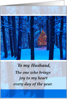 Husband Christmas with Lighted Tree in Snowy Woods card