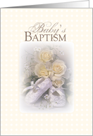 Baptism Invitation with Baby Shoes and Roses card