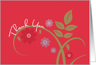 Thank You With Simple Digital Flowers and Leaves on Red card