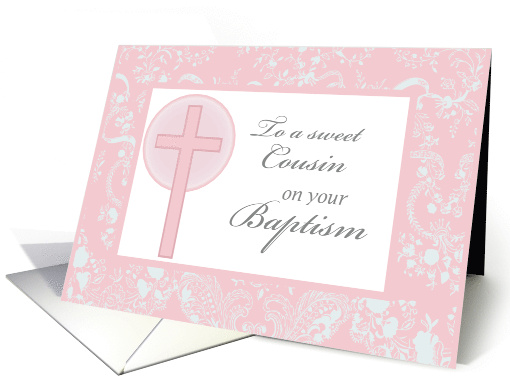 Pink Cross Cousin Girl Baptism Congratulations Religious card (574063)