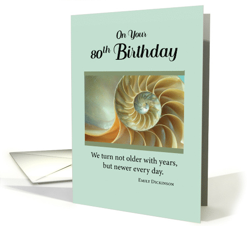 80th Birthday with Spiral Seashell on Green card (592979)