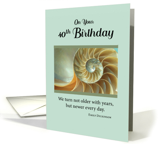 40th Birthday with Spiral Seashell on Green card (596832)