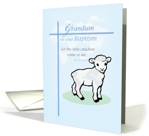 Grandson Baptism Blue Lamb card (596845)
