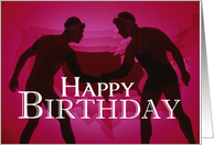 Wrestlers Happy Birthday Red Silhouettes card
