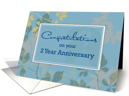 2 Year Employee Anniversary with Leaves on Blue Congratulations card