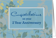 2 Year Employee Anniversary with Leaves on Blue Congratulations card