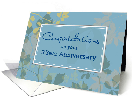 3 Year Employee Anniversary with Leaves on Blue Congratulations card