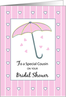 Cousin Bridal Shower with Pink Umbrella and Hearts Wedding card