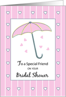 Friend Bridal Shower with Pink Umbrella and Hearts Wedding card