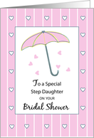 Step Daughter Bridal Shower with Pink Umbrella and Hearts card