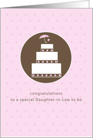 Daughter in Law to be Bridal Shower Wedding Cake Pink and Brown Dots card