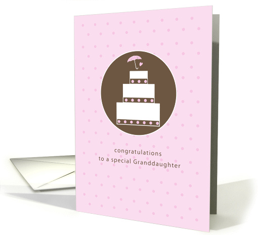 Granddaughter Bridal Shower Wedding Cake Pink and Brown Dots card