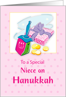 Niece Hanukkah Blue With Dreidel and Gifts card
