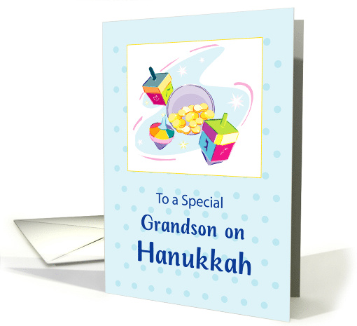 Grandson Hanukkah Blue With Dreidel and Gifts card (685458)
