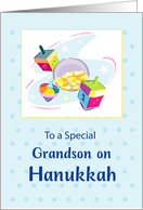 Grandson Hanukkah Blue With Dreidel and Gifts card
