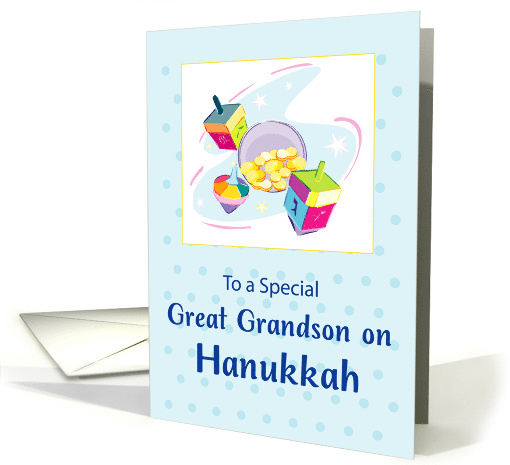 Great Grandson Hanukkah Blue With Dreidel and Gifts card (685463)