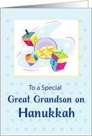 Great Grandson Hanukkah Blue With Dreidel and Gifts card