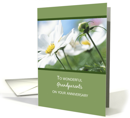 Grandparents Wedding Anniversary With White Flowers on Green card