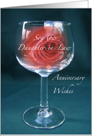 Son and Daughter in Law Red Rose in Wineglass Anniversary Wishes card