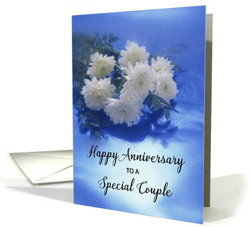For Couple Wedding Anniversary White Flowers on Blue card (708949)