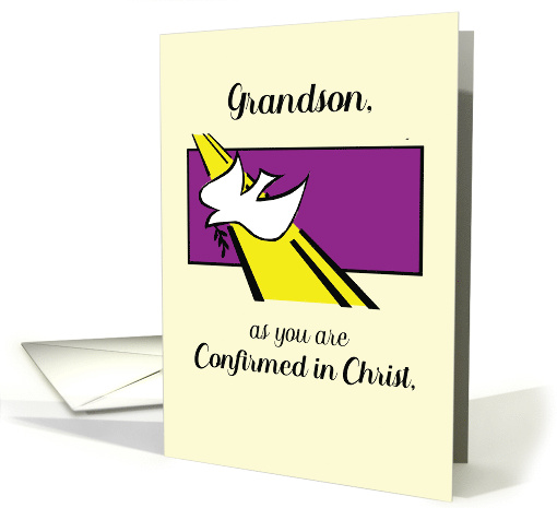 Grandson Confirmed in Christ Dove on Purple with Yellow Rays card